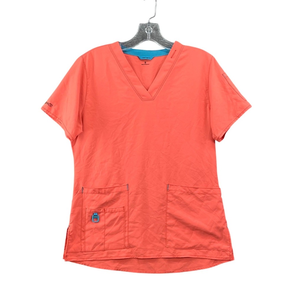 Carhartt Force Scrub Top Women Small Coral Pink V-Neck Short Sleeve Pocket Nurse